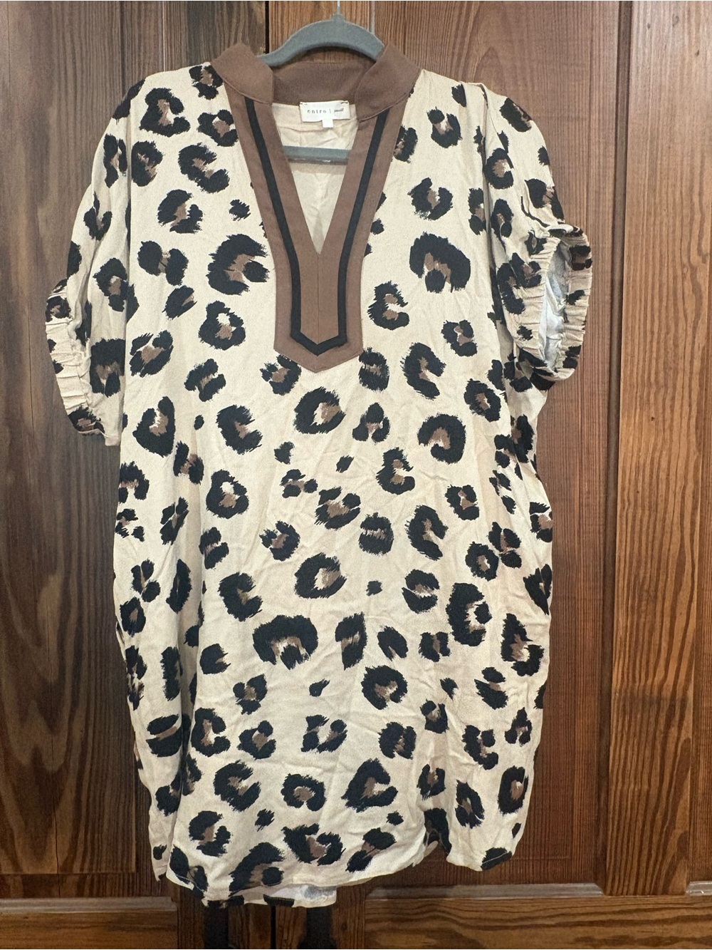 entro Leopard Print Short Sleeve Tunic - Cream/Brown/Black